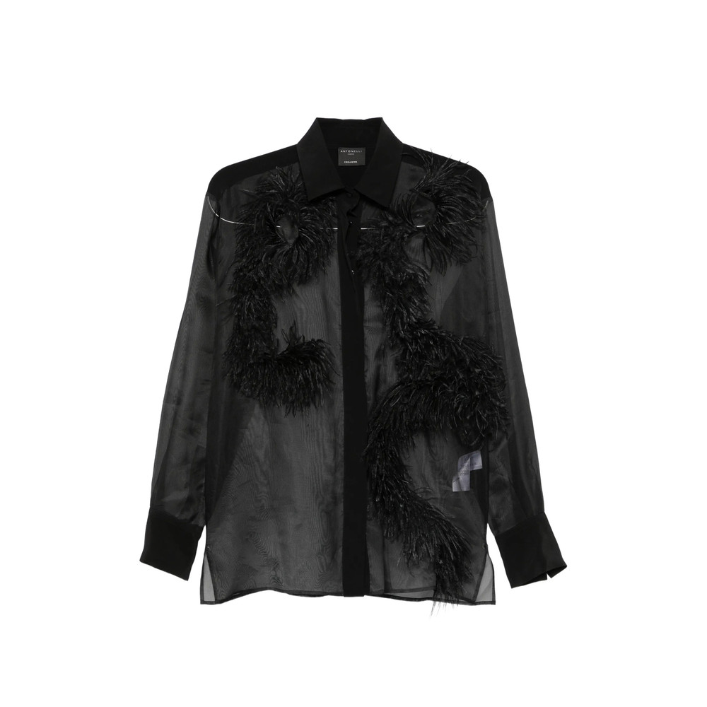 Antonelli Firenze Feather-trim Sheer Shirt