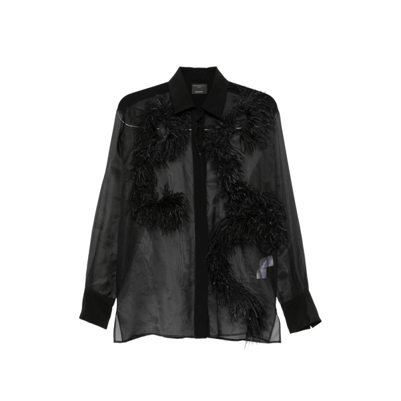 Antonelli Firenze Feather-trim Sheer Shirt