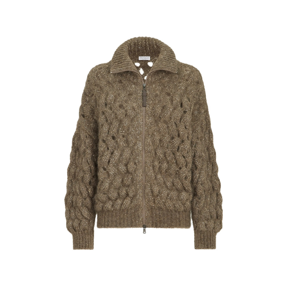 Brunello Cucinelli Dazzling Zigzag Cables Cardigan In Mohair And Wool