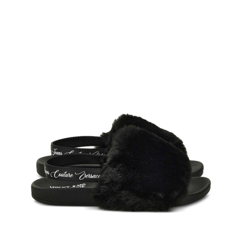 Versace Jeans Couture Fur-trimmed Slingback Slides