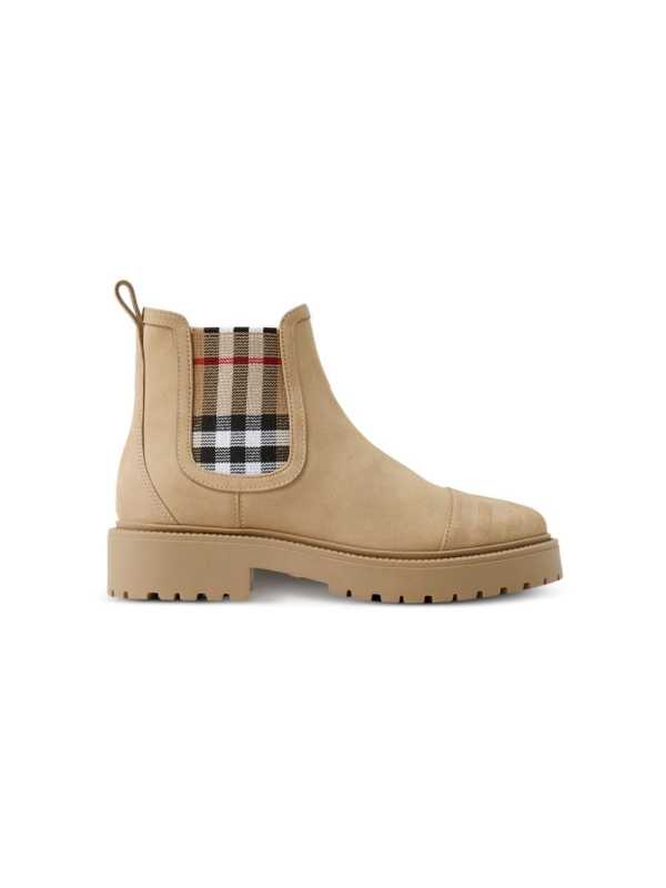 Vintage check-print leather boots