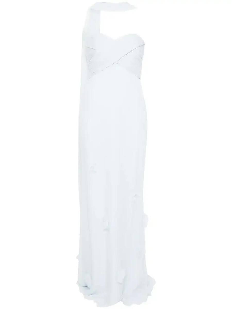 georgette flower-appliqué gown
