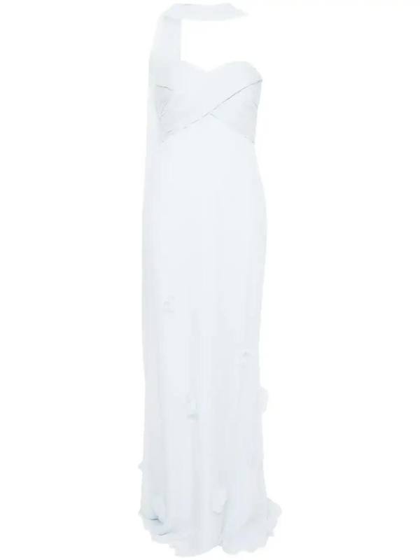 georgette flower-appliqué gown