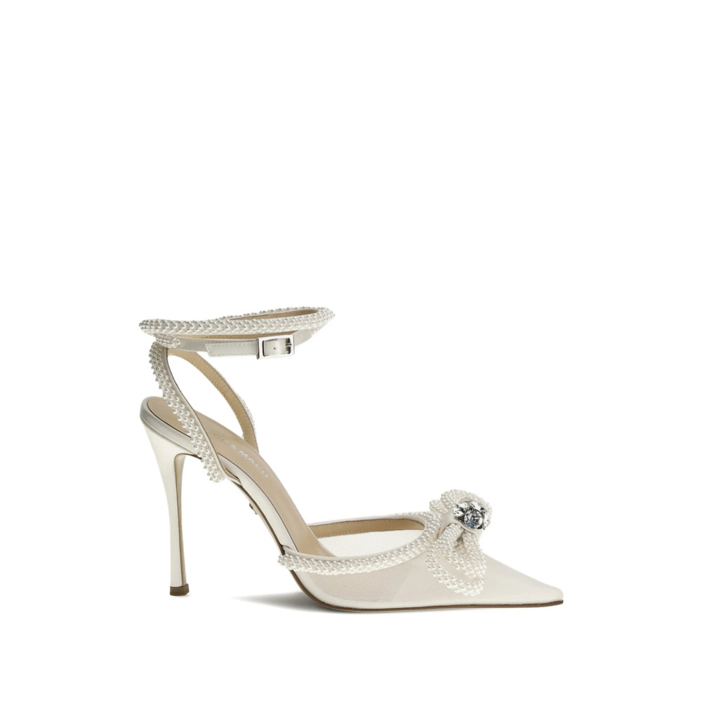 Mach & Mach Pearl Bow Mesh Heeled Pumps