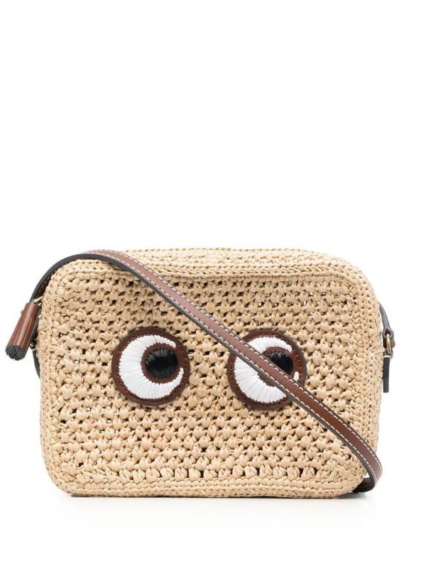 eyes-appliqué woven crossbody bag