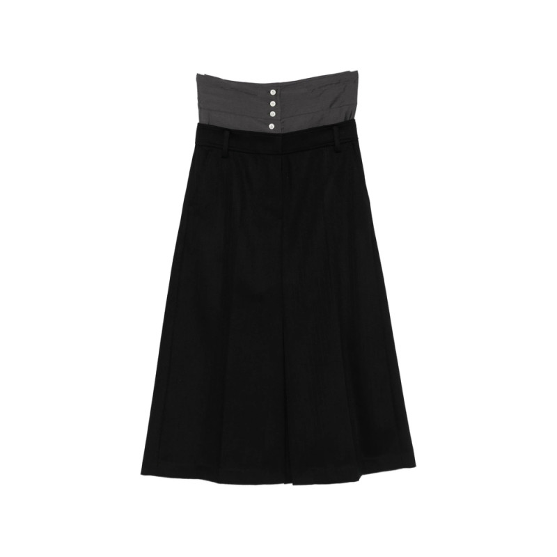 System Pinstriped Layered-waist Midi Skirt