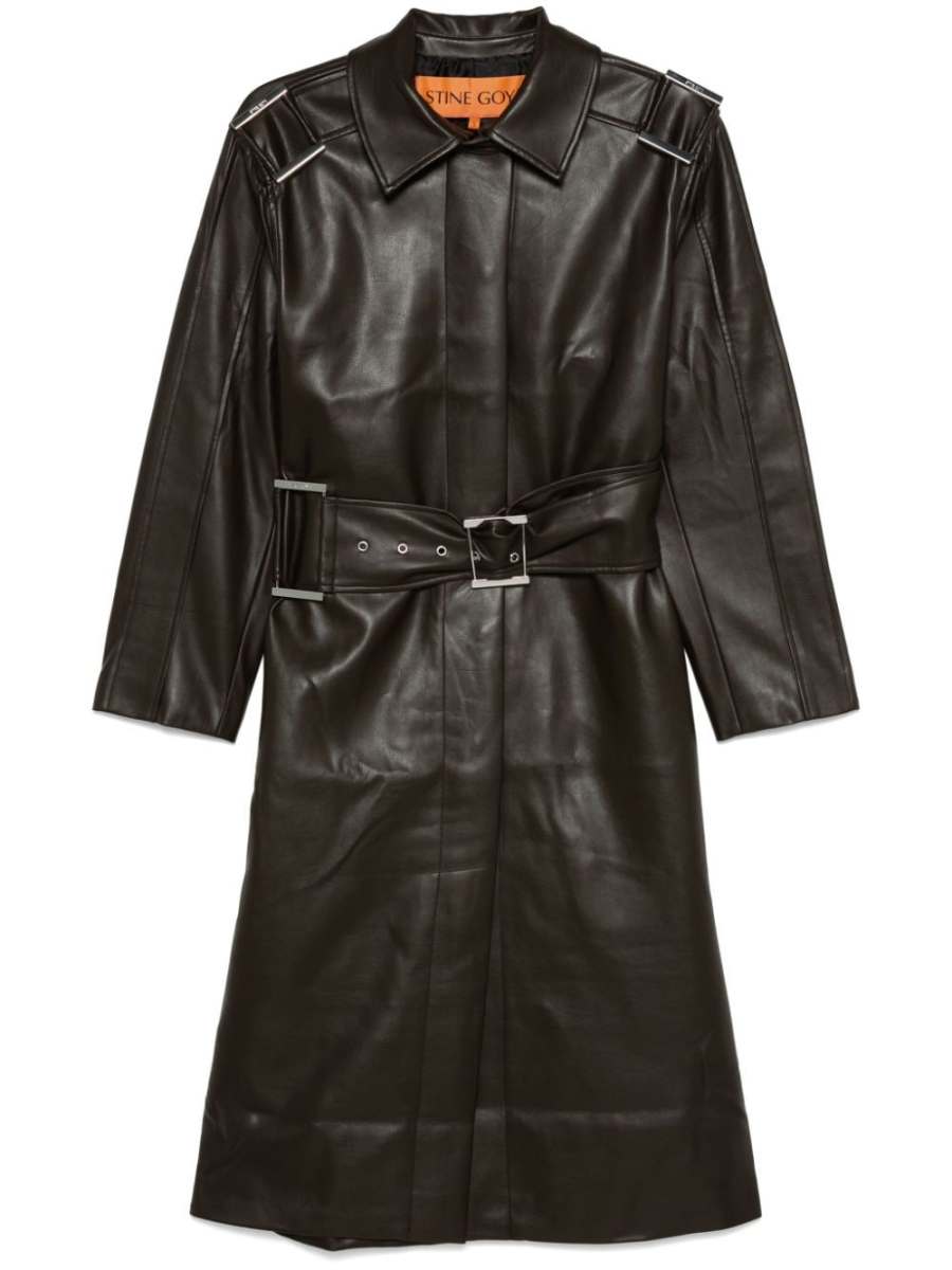 belted faux-leather coat