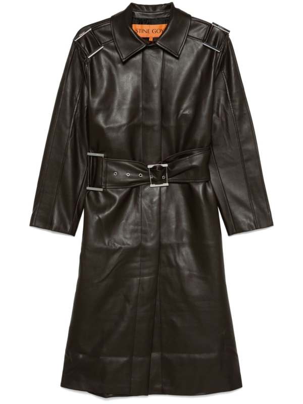 belted faux-leather coat