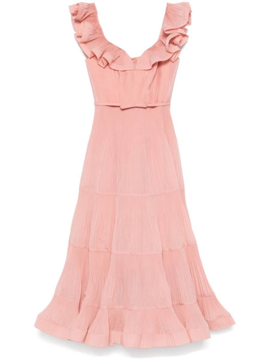 pleated frilled midi dress