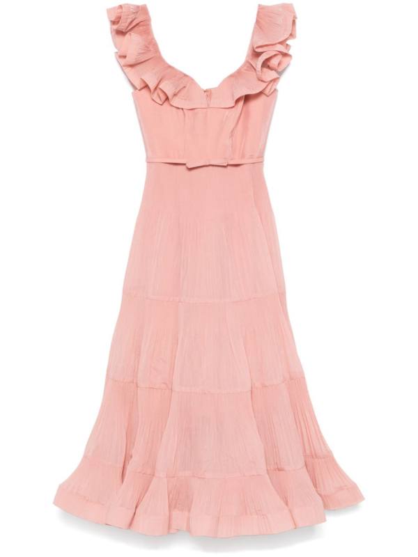 pleated frilled midi dress