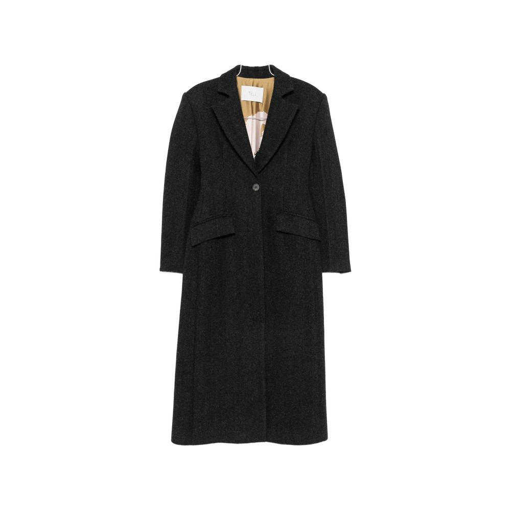 Tela Herringbone Single-breasted Coat