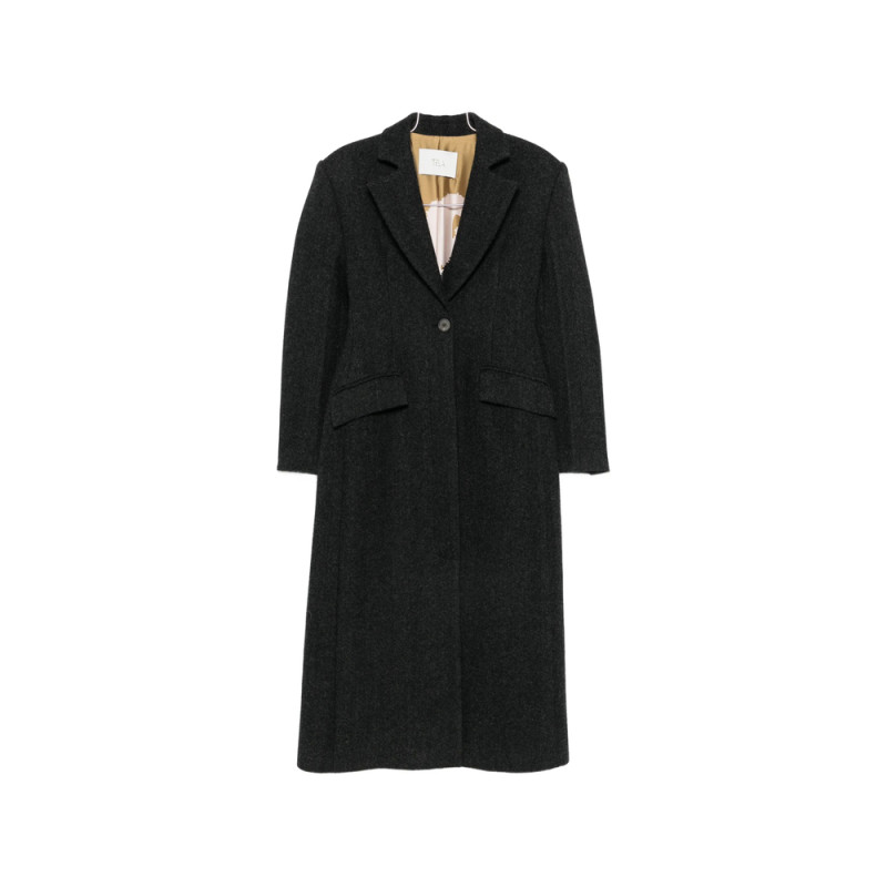 Tela Herringbone Single-breasted Coat