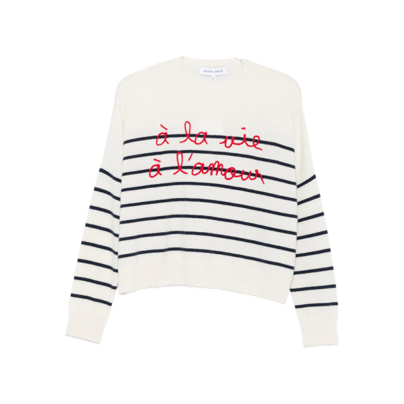 Maison Labiche Buzelin Striped Embroidered-lettering Sweater