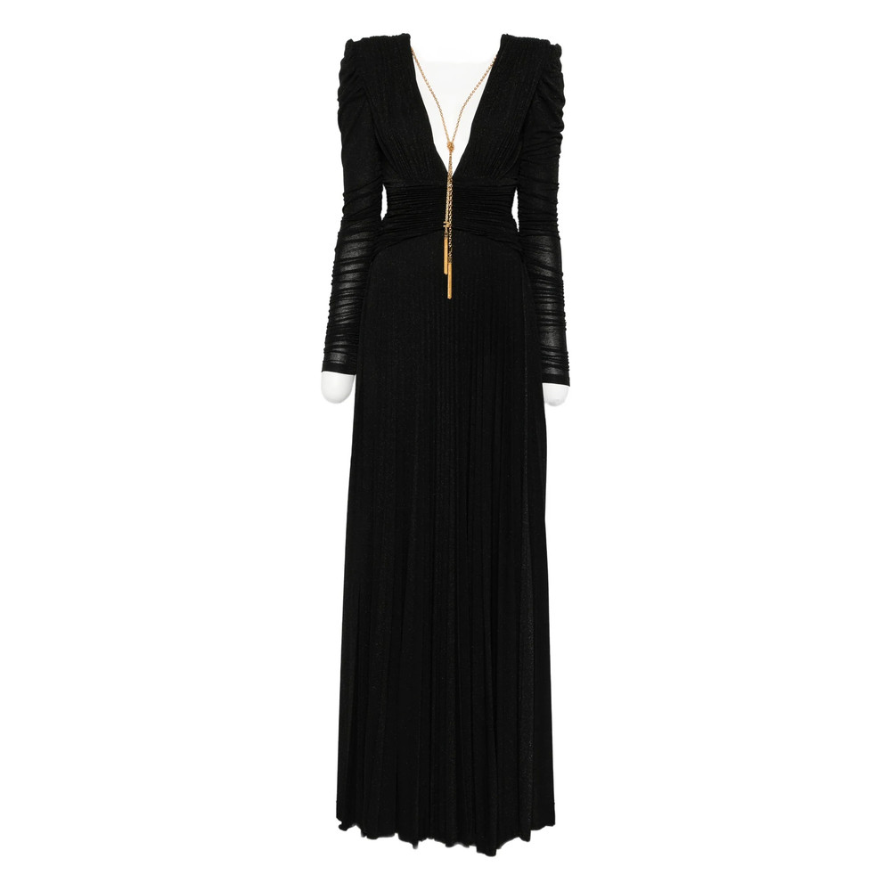 Elisabetta Franchi Pleated Chain-embellished Long Dress