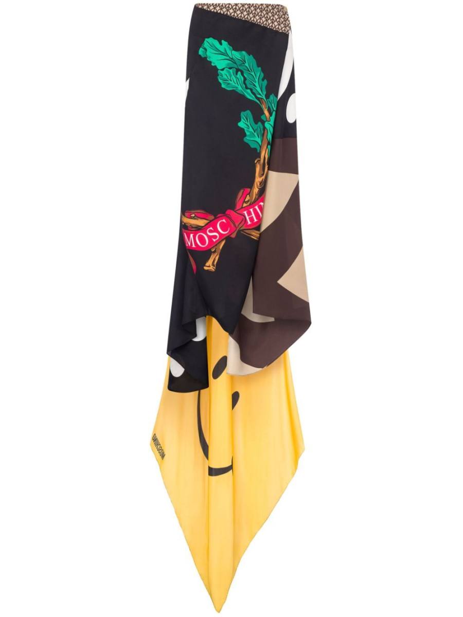 mix-print asymmetric silk skirt