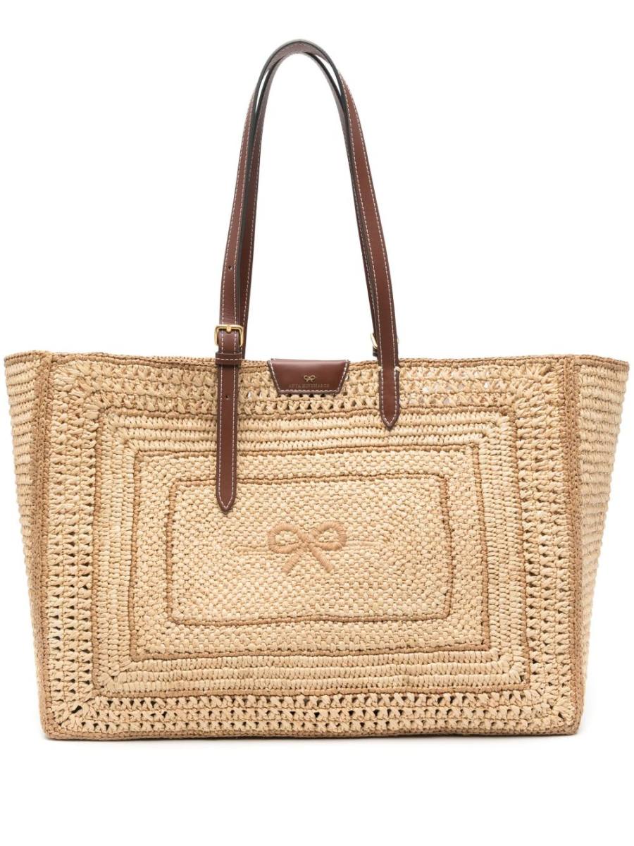Bow raffia tote bag