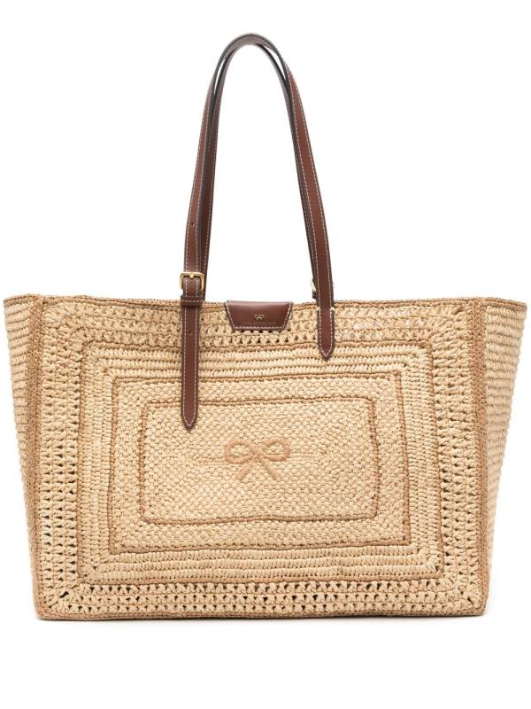Bow raffia tote bag