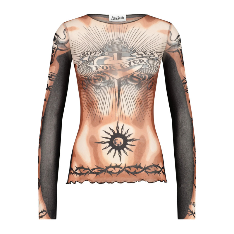 Jean Paul Gaultier Long-sleeves Tattoo-print Top
