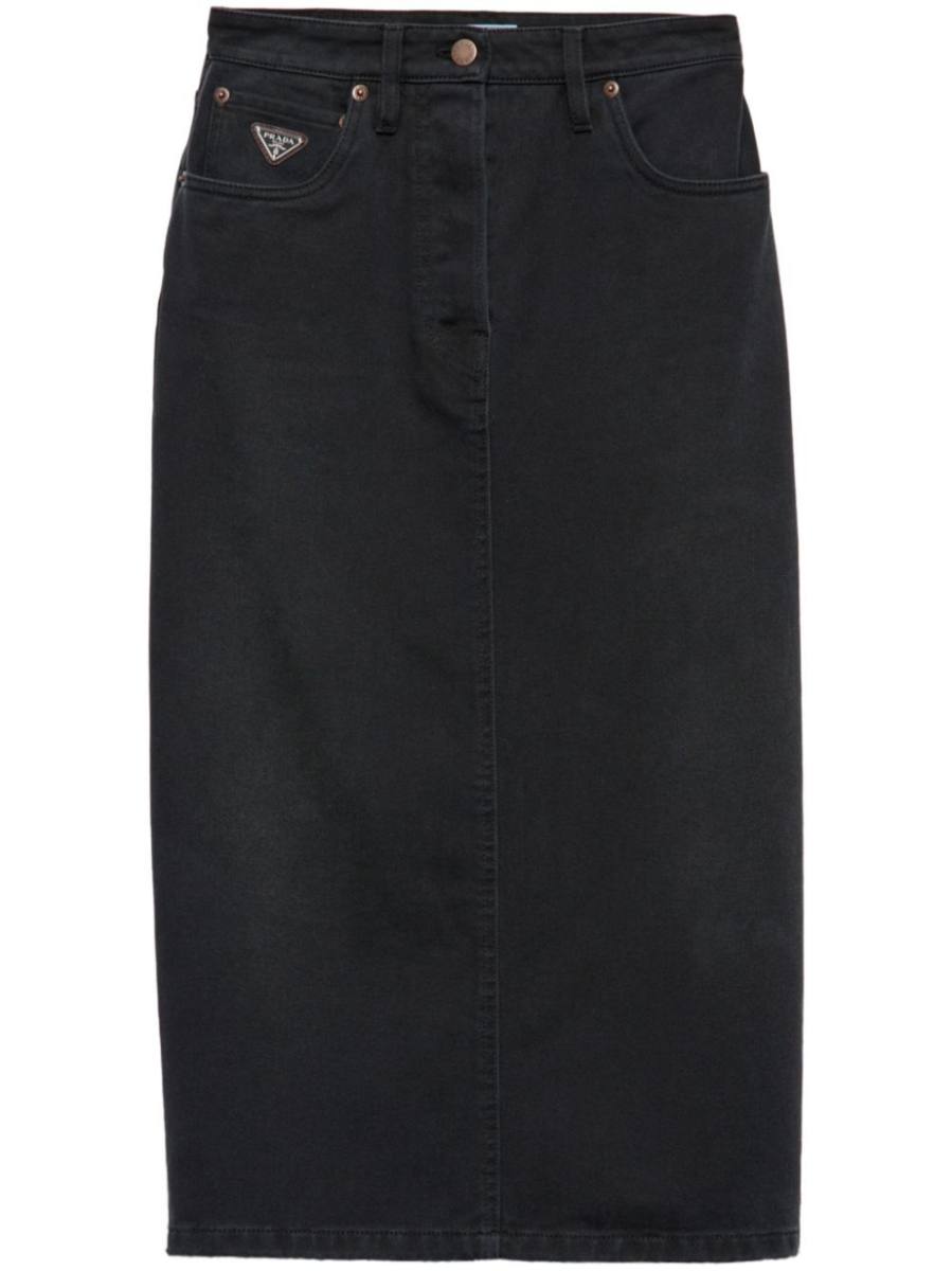 slit denim midi-skirt
