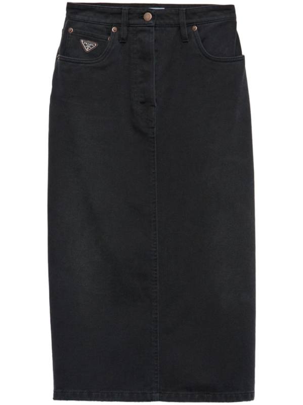 slit denim midi-skirt
