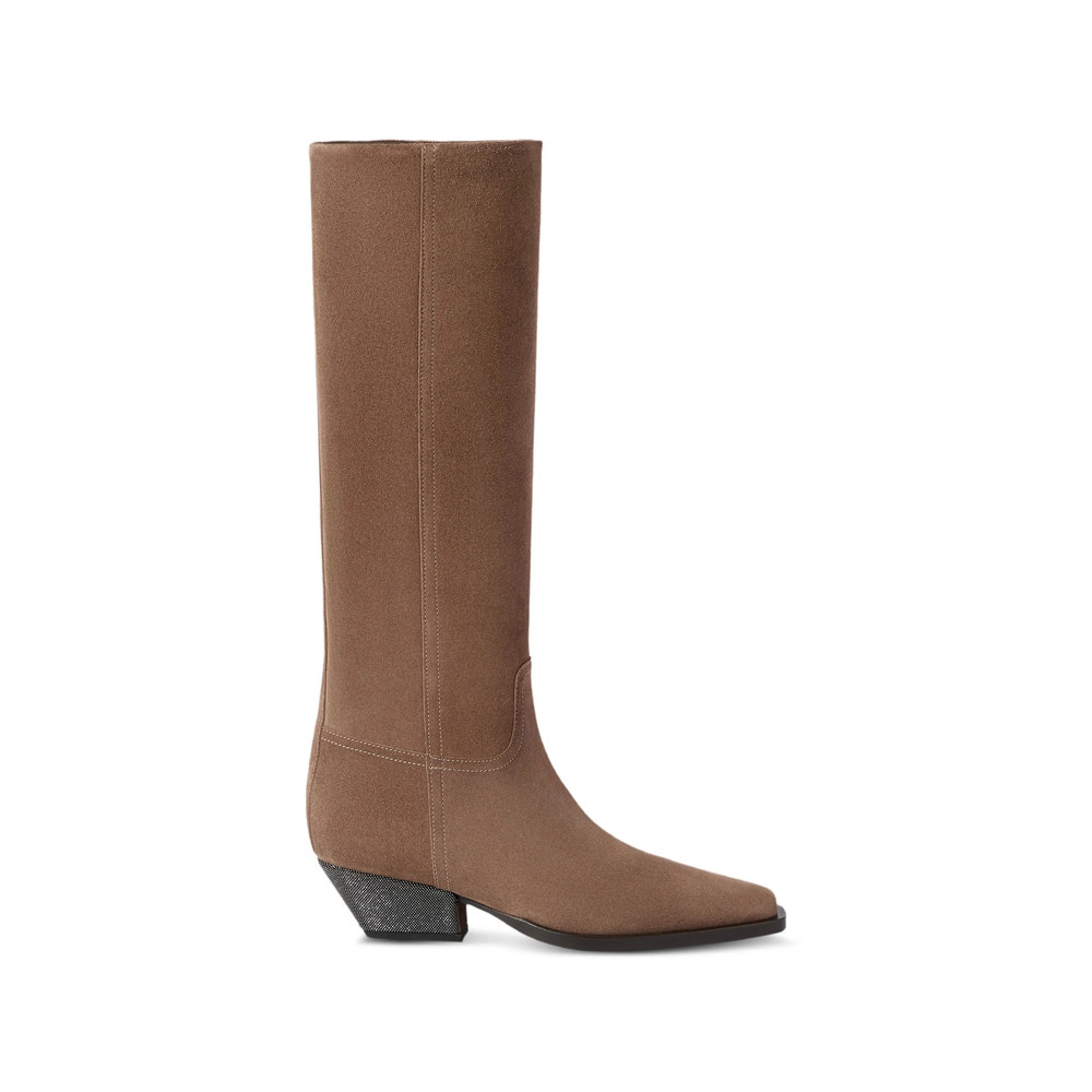Brunello Cucinelli Suede Boots With Precious Heel