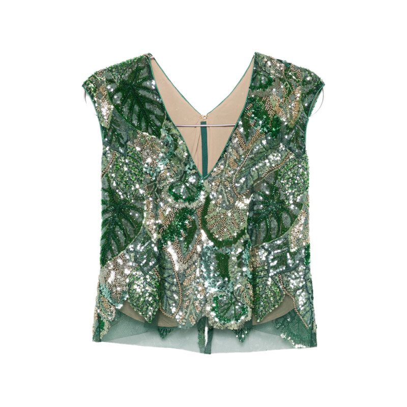 De Santis Sequin Embellished V-neck Top