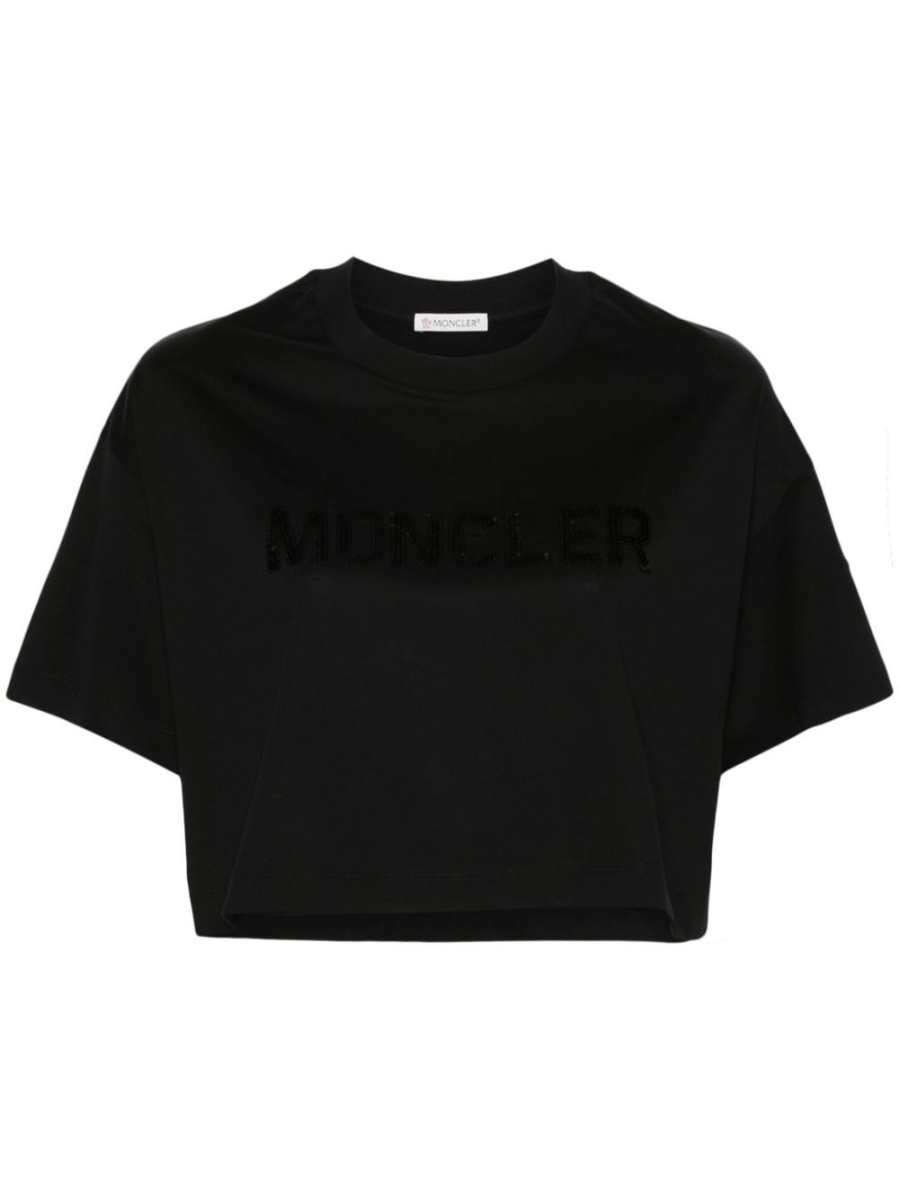 sequin-logo cropped T-shirt