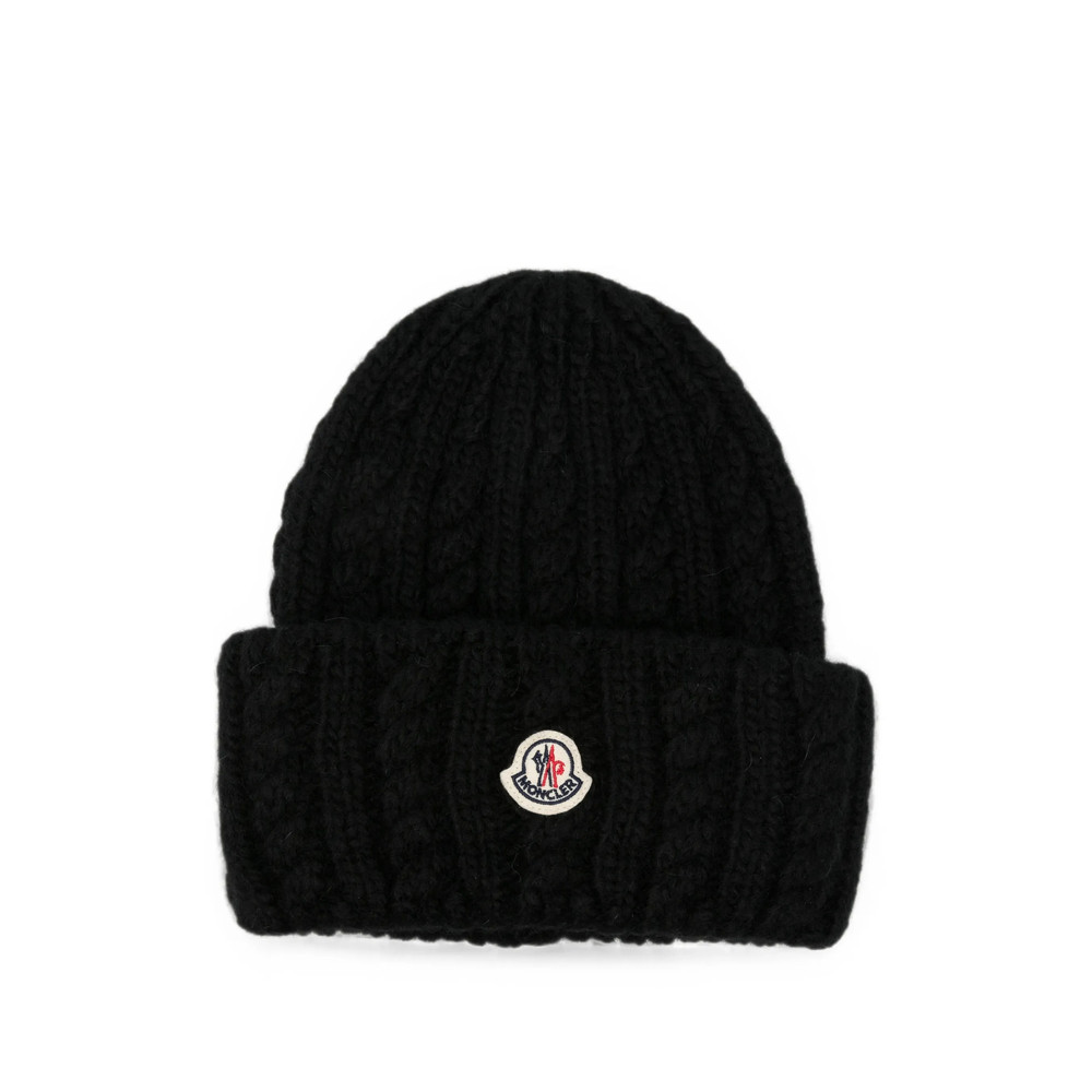 Moncler Cable-knit Logo-patch Beanie Hat