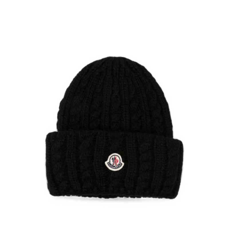 Moncler Cable-knit Logo-patch Beanie Hat