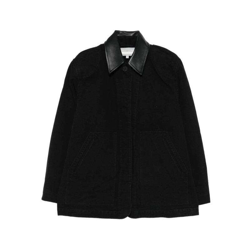 Studio Nicholson Leather-collar Patch-pocket Coat