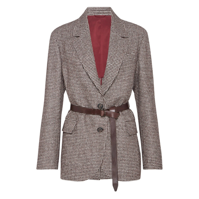 Brunello Cucinelli Houndstooth Belted Blazer