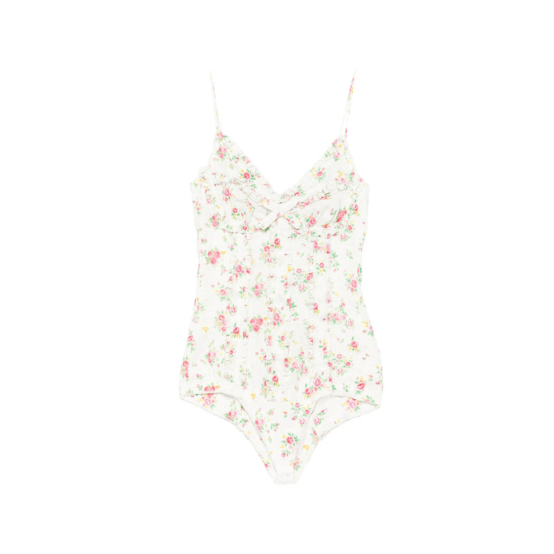 Shushu/tong Floral-print Ruffled Bodysuit