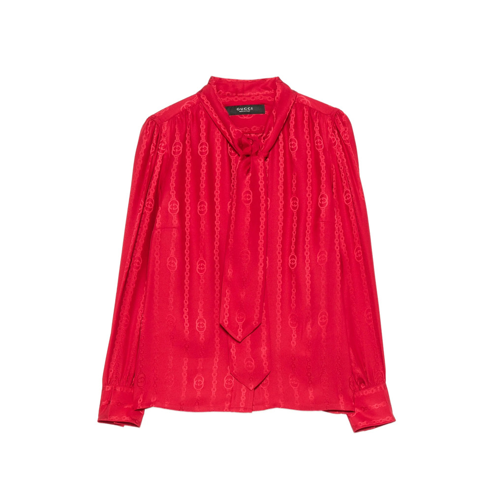 Gucci Jacquard Pussy-bow Shirt