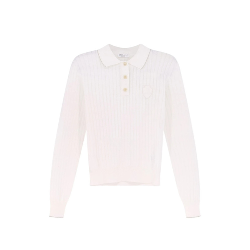 Brunello Cucinelli Ribbed-knit Logo-patch Polo Shirt