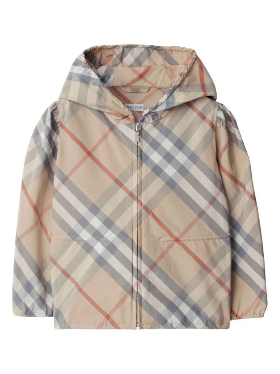 check-pattern hooded jacket