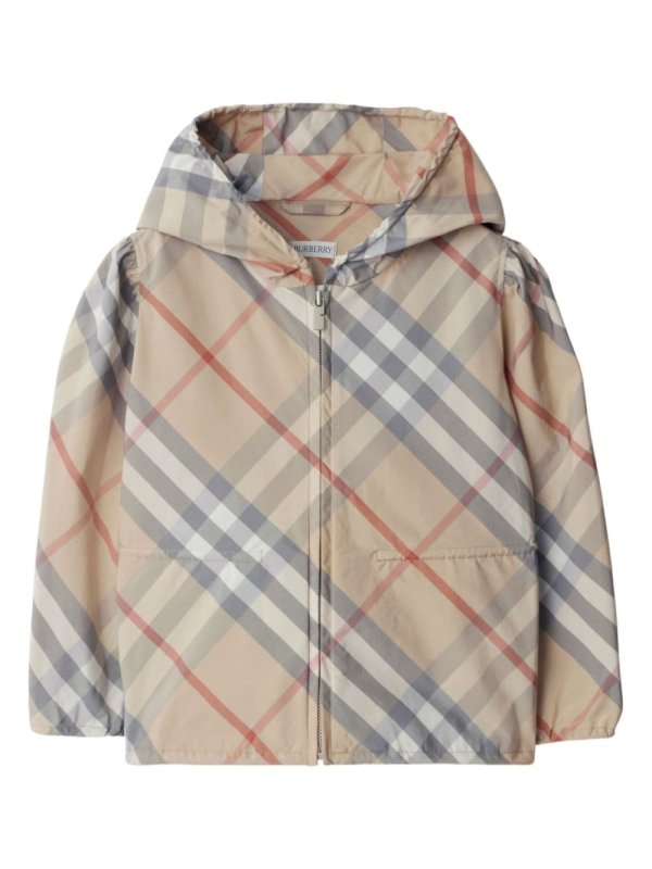 check-pattern hooded jacket