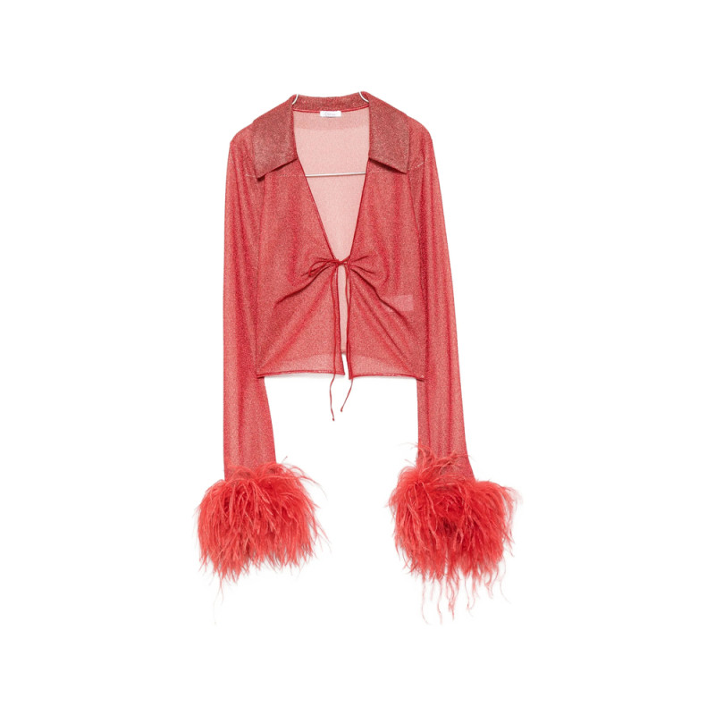 Oséree Feather-trimmed Metallic-thread Top