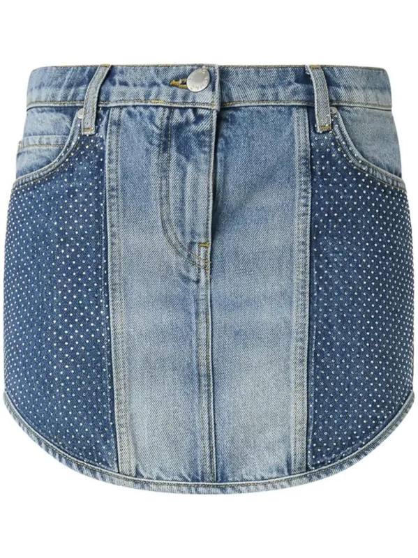 rhinestone-embellished denim skirt