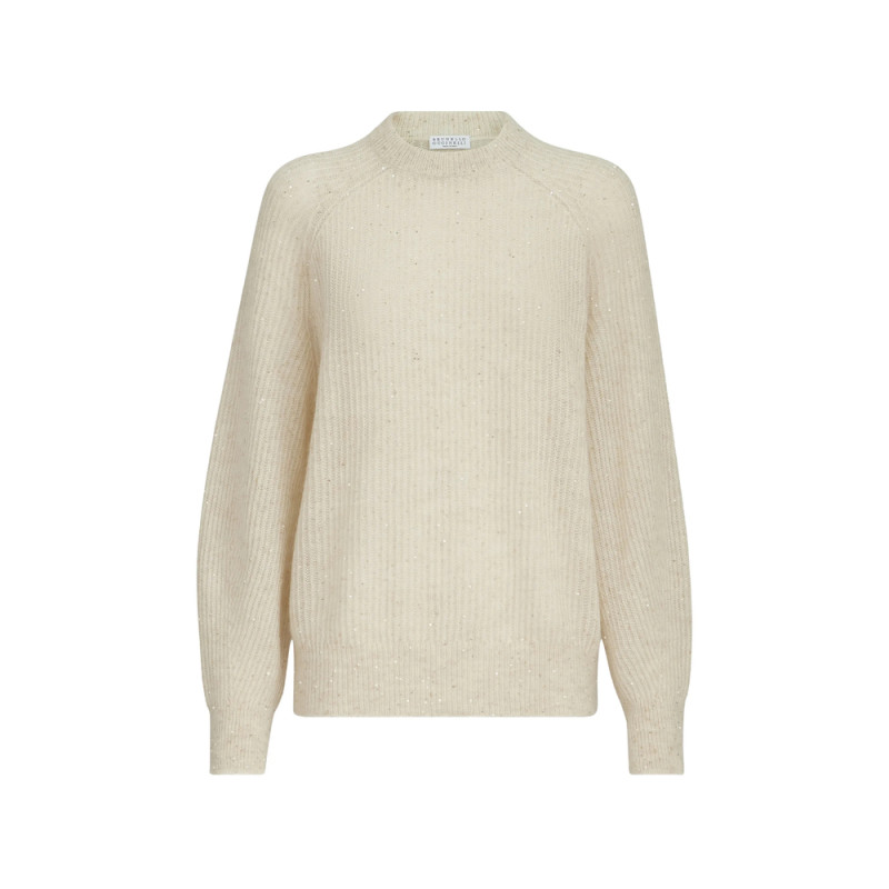 Brunello Cucinelli Mohair, Cotton And Wool Diamond Yarn English Rib Sweater