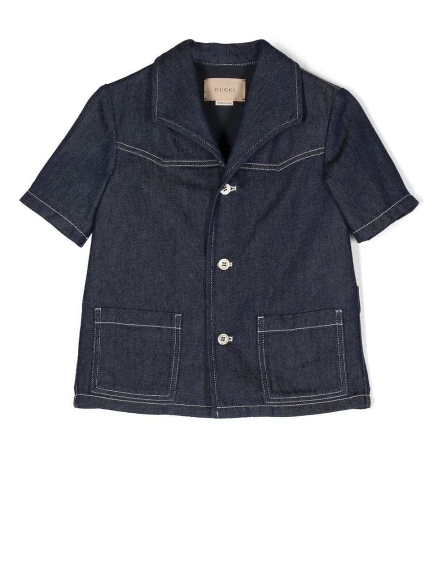 logo-patch denim shirt