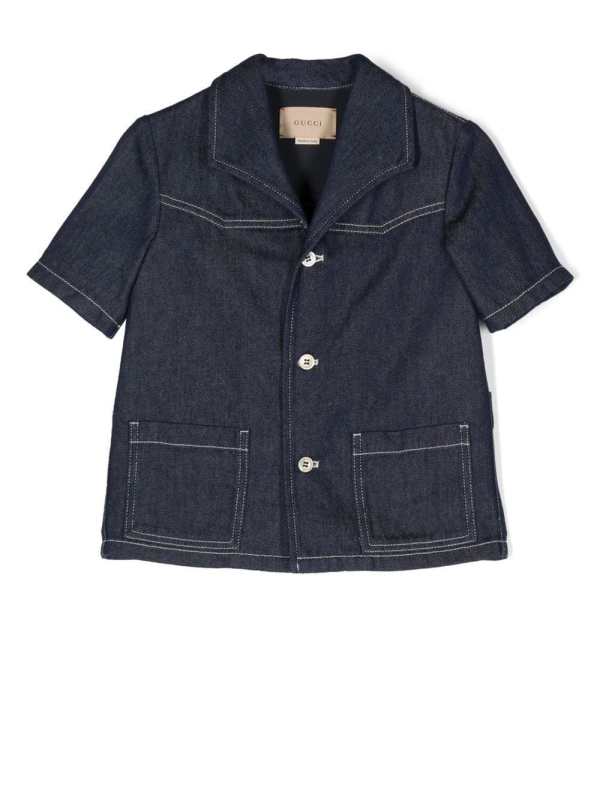 logo-patch denim shirt