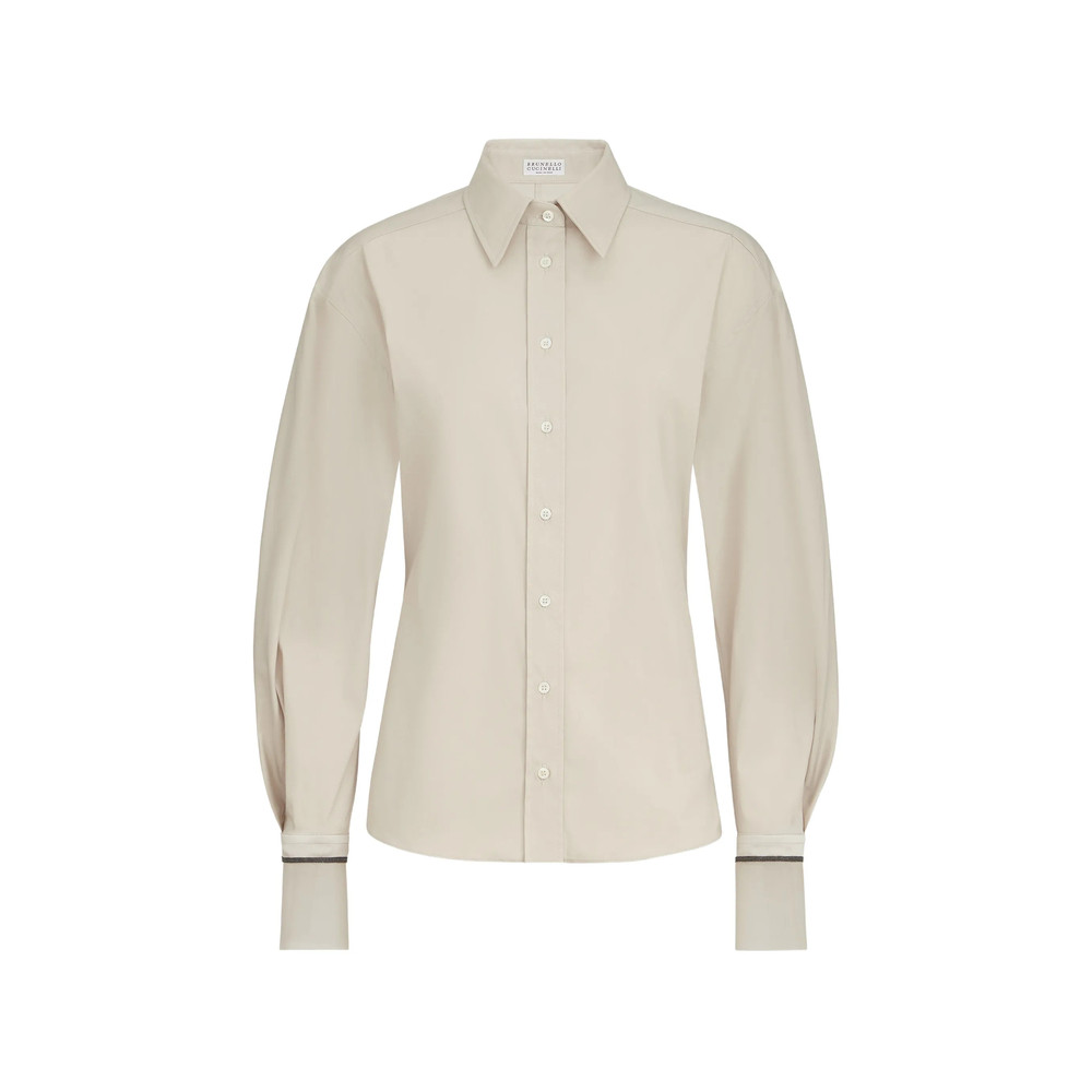Brunello Cucinelli Stretch Cotton Poplin Shirt With Shiny Silk Cuffs