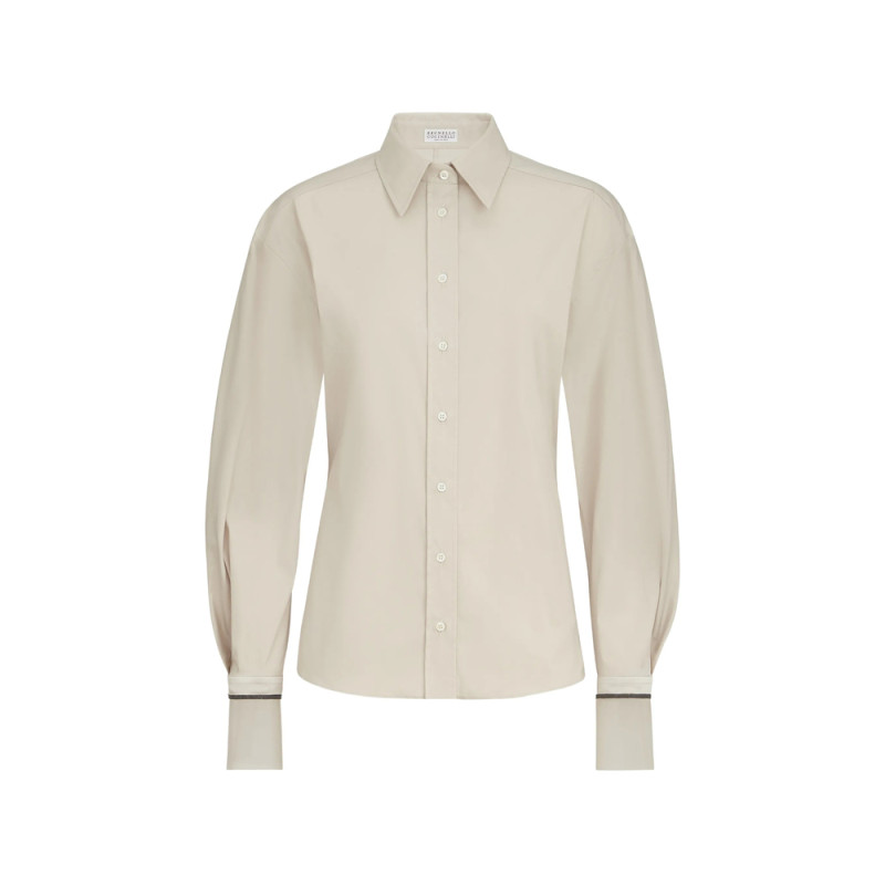 Brunello Cucinelli Stretch Cotton Poplin Shirt With Shiny Silk Cuffs