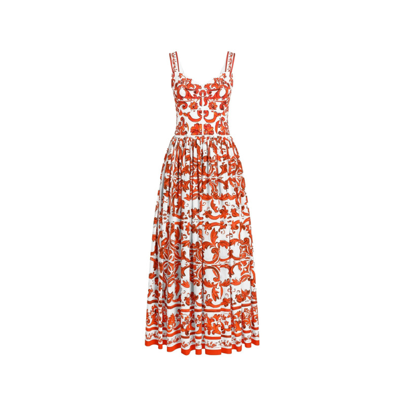 Dolce & Gabbana Majolica-print Long Poplin Dress