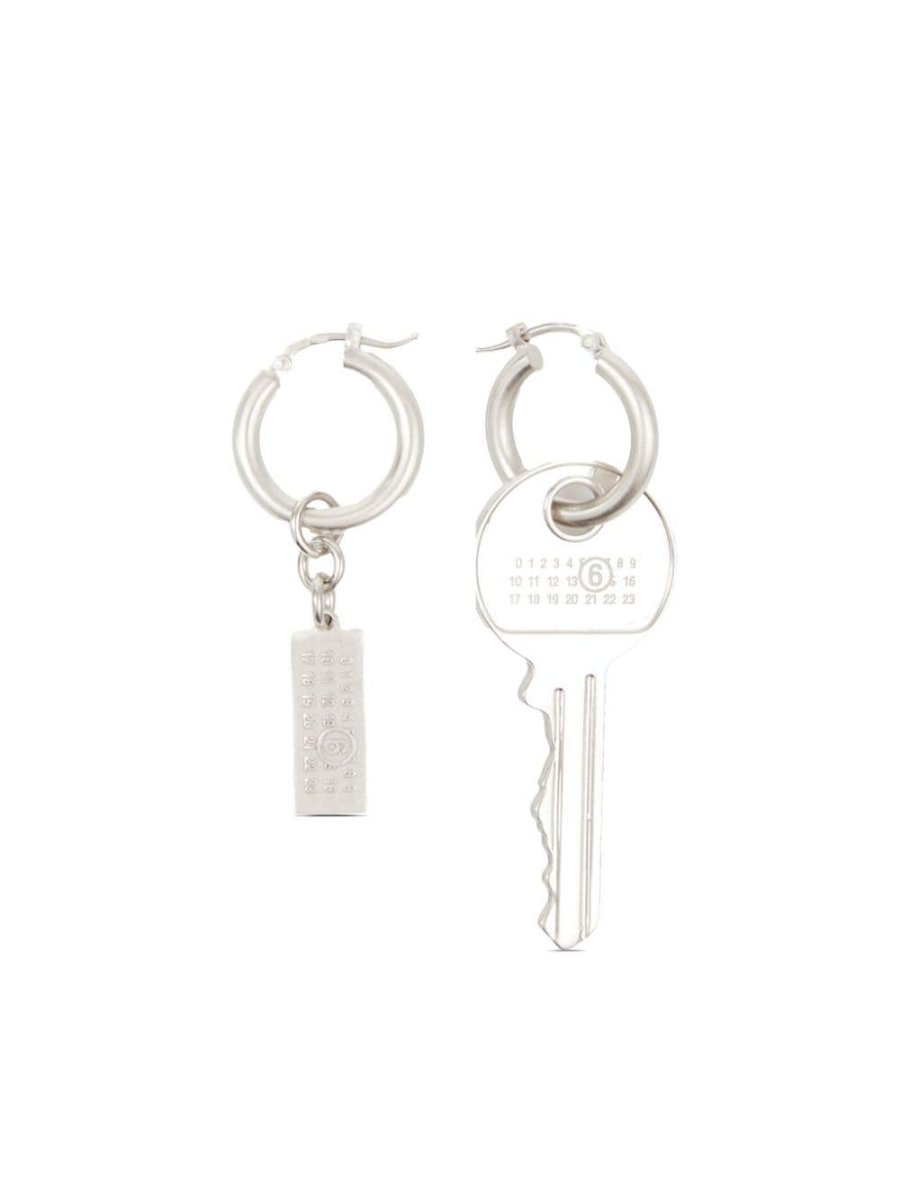 Tag and Key pendant hoop drop earrings