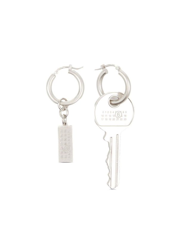 Tag and Key pendant hoop drop earrings