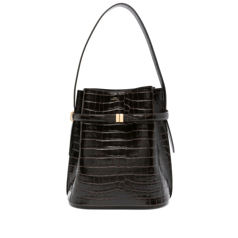 Toteme Belted Crocodile-embossed Bucket Bag