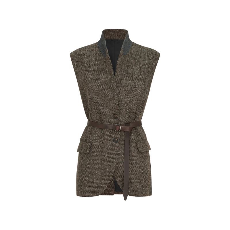 Brunello Cucinelli Herringbone Belted Vest