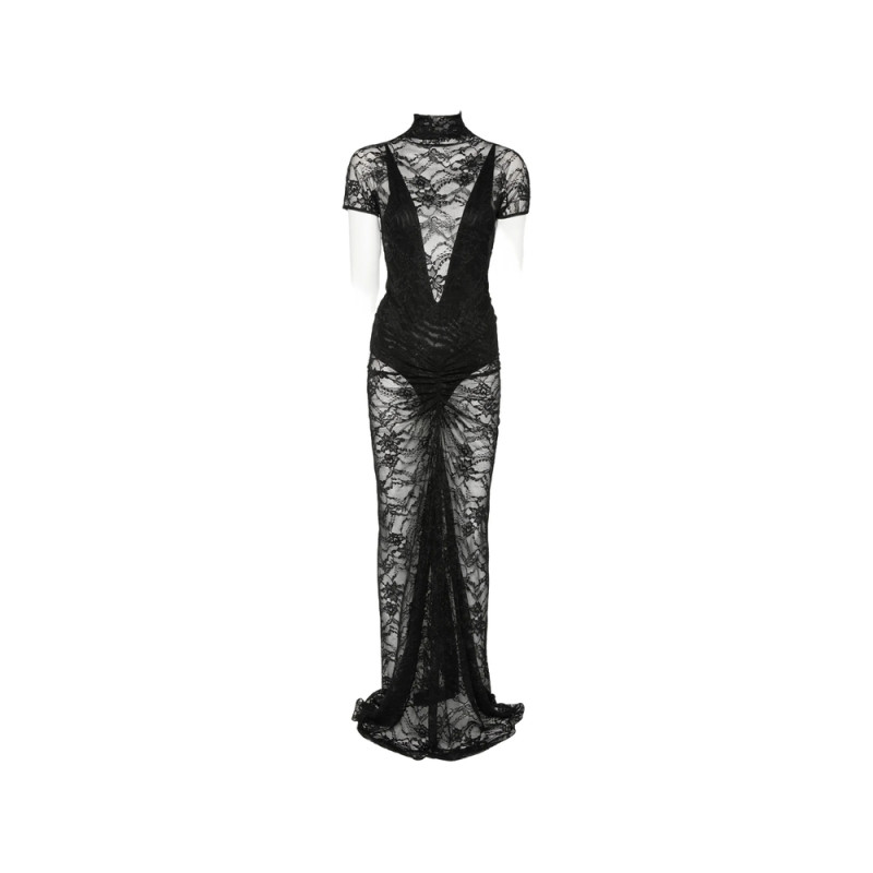The Andamane Palma Lace-overlay Ruched-detail Maxi Dress
