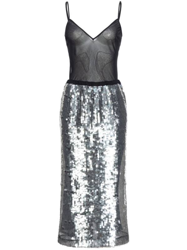 layered semi-sheer sequin-embellished dress